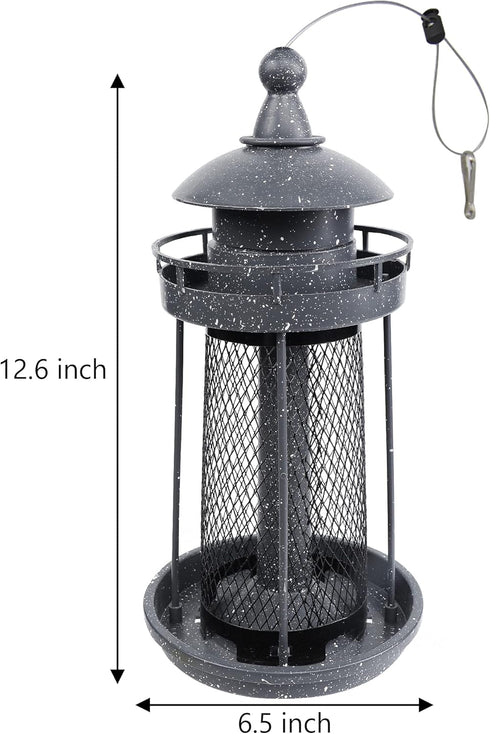 Twinkle Star Wild Bird Feeder Hanging for Garden Yard Outside Decoration, Panorama Gazebo Birdfeeder, Lighthouse Shaped, Grey...