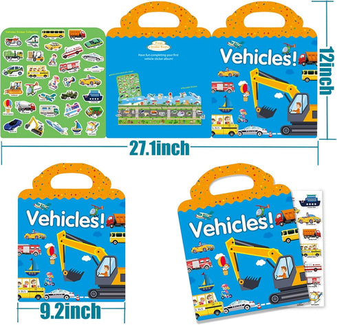 Reusable Sticker Books for Kids, Travel Removable Toddler Vehicle Sticker Books for 3 4 5 Year Old Girls Boys Birthday Gifts Educational Learning ...