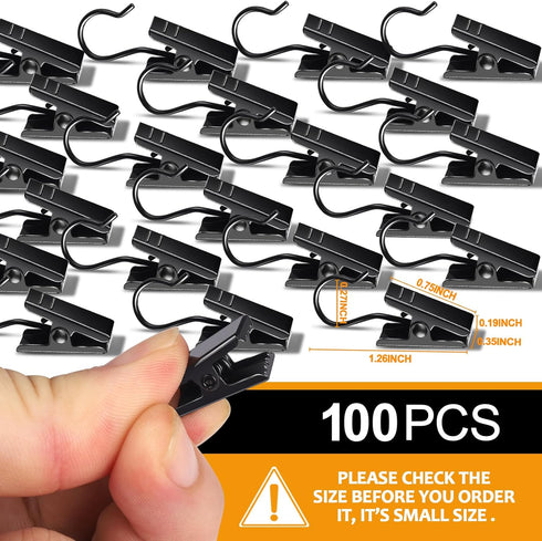 Teenitor 100 Pack Small Curtain Clips Curtain Hooks for Outdoor String Lights, Stainless Steel Clips for Hanging Curtain Hooks for Drapes, Black...
