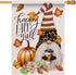 Happy Fall Y'all Coffee Gnome Pumpkin Large House Flag Double Sided, Autumn Maple Leaf Leopard Striped Decorative Garden Yard Outdoor Decor, Thank...