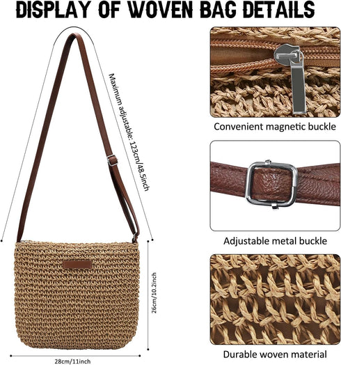 Straw Clutch Bags for Women Shoulder Bag Crossbody Bag Summer Beach Straw Bag Hand-Woven...
