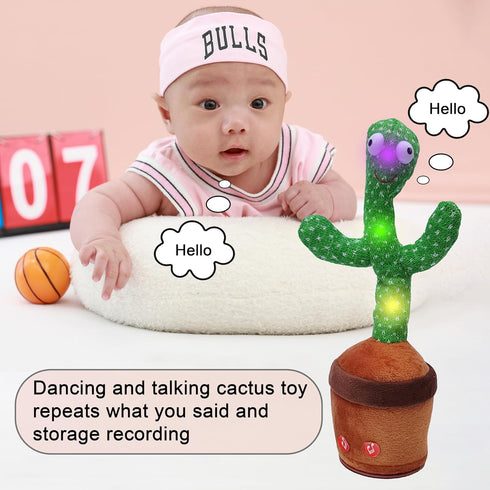 Dancing Cactus Toy with Music, Lights - Talking, Recording, Repeating Mimic Toy for Babies, Toddlers - Cute Green Cacti Stuffed Plush w/120 Songs,...