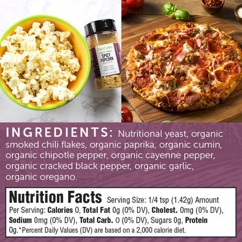 FreshJax Spicy Popcorn Seasoning Salt Free (3.7 oz Bottle) Non GMO, Gluten Free, Keto, Paleo, No Preservatives Salt-Free Popcorn Flavoring with Ze...