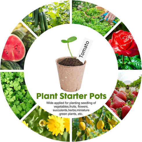 Peat Pots for Seedlings 3.15 Inch, Biodegradable Round Seed Starter Pots with 10 Plant Labels for Garden Germination, Nursery Pot with Drainage Ho...