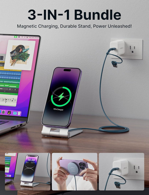JSAUX Magnetic Wireless Charger Compatible for MagSafe Charger iPhone 15/15 Pro/15 Plus/15 Pro Max/14 13 12, Magnet Charging Pad (Blue) with 20W P...