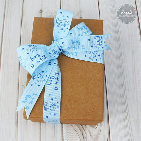 Ribbli Grosgrain Elephant It's a Boy Craft Ribbon,7/8-Inch x 10-Yard,Light Blue,Use for Hair Bows,Wreath,Birthday,Baby Shower,Diaper Cake,Gift Wra...