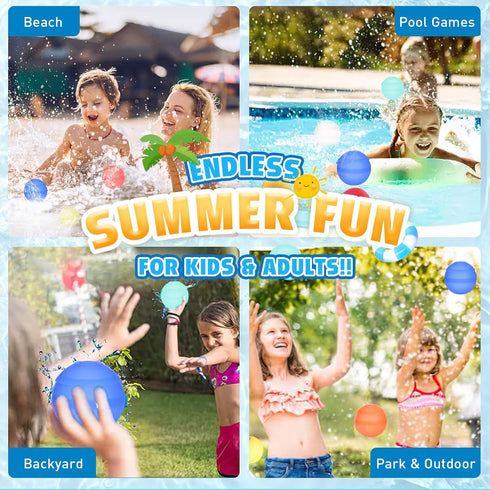 Reusable Water Balloons, 12 Pcs Refillable Silicone Water Balloons Summer Toy Water Toy for Boys and Girls Outdoor Beach Water Games Toys Self Sea...