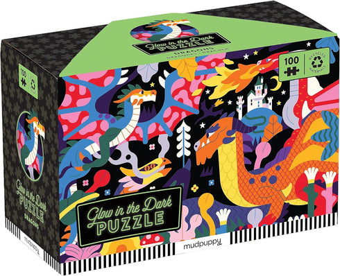 Mudpuppy Dragons – 100 Piece Glow in The Dark Puzzle with Bold Scene of Fire Breathing Dragons and Hidden Puzzle Details in The Dark for Children ...