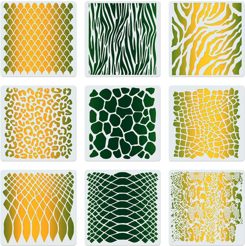 CINPIUK 9PCS Animal Print Cookie Stencils for Cake Painting, Safari Animal Print Airbrush Stencil includes Snakeskin Leopard Zebra Alligator Scale...