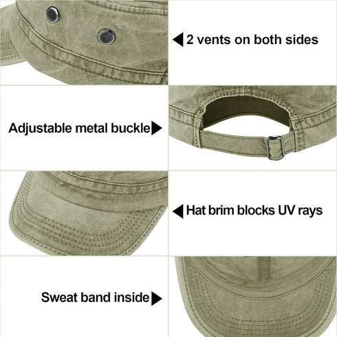 Geyoga Army Cap 2 Pieces Cadet Military Hat for Men Women Washed Cotton Flat Top Cap Unisex Outdoor Sports Casual Sun Hat...