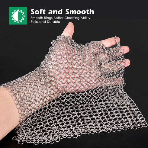 AMAGABELI GARDEN & HOME 10”x10” Stainless Steel Cast Iron Cleaner Chainmail Scrubber for Cast Iron Pan Skillet Cleaner for Dishes Cast Iron Pot Co...