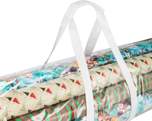 Elf Stor Gift Wrapping Paper Roll Storage Bags 31" and 40" long, Clear Totes with Handles, fits up to 25 pcs gift wrap paper roll in each bag...