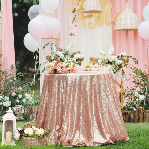 PartyDelight Sequin Tablecloth Round 50 inch Rose Gold for Wedding Party Birthday Bridal Baby Shower and Other Events Decorations...