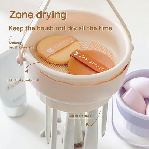 Makeup Brush Cleaning Mat 3-in-1 Silicone Makeup Brush Cleaner Bowl Includes Drying Holder, Cleaning Scrubber Tool, and Cosmetic Brush Cleaner wit...