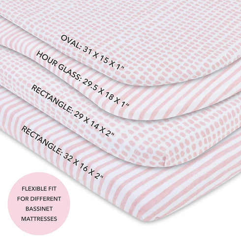 Ely's & Co. Patent Pending Waterproof Bassinet Sheet, No Need for Bassinet Mattress Pad Cover, 2 Pack Mauve Pink Splash & Stripes,for Baby Girl 32...