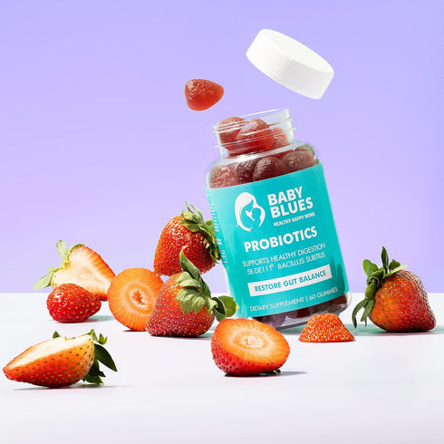 Baby Blues: Organic Probiotic Gummy Vitamins for Moms - Strawberry - 5 Billion CFU...