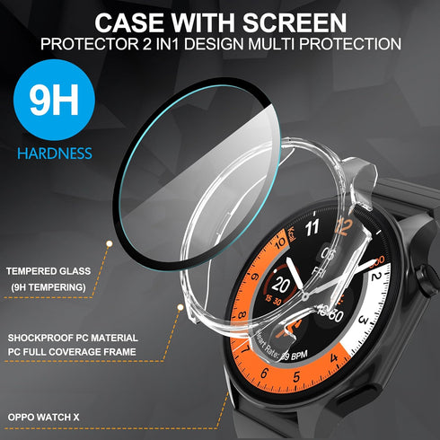 Suoman 2-Pack for Oneplus Watch 2 Case,2.5D 9H Ultra-thin Tempered Glass PC Screen Protective Case Cover for Oneplus Watch 2 (Clear+Clear)...