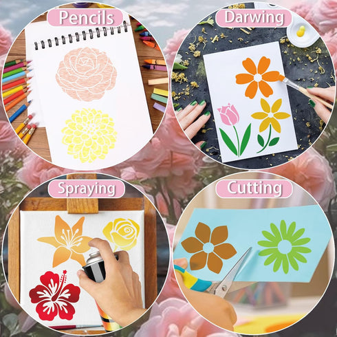 45pcs Flowers Stencils for Painting on Wood Crafts Reusable Tiny Cute Daisy Leaf Flower Stencil Art Paint on Wall Canvas Pattern Stencils for Card...