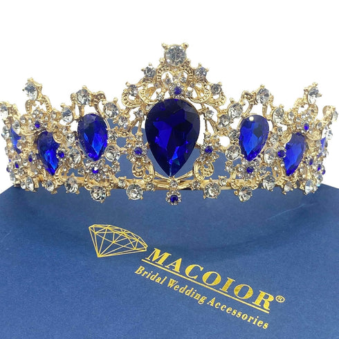 Baroque Royal Queen Crowns and Tiaras for Women,Crystal Rhinestone Costume Party Festival Wedding Tiaras Headbands (Blue)...