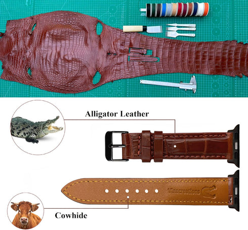 Brown Light Crocodile Leather Band Compatible for Apple Watch 41mm Iwatch Screen Protector Case Men Alligator Replacement Strap Smartwatch Series ...
