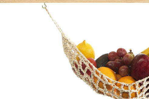 Hanging Fruit Hammock Under Cabinet - 1 Macrame Fruit Hammock with 2PCS Hooks - Handwoven Cotton Basket Storage for Produce, Banana - Boho Kitchen...