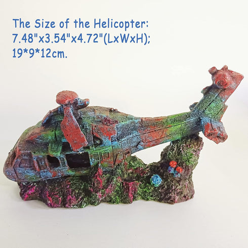 Fish Tank Decoration Helicopter Ruins Landscaping Fish Shrimp Shelter Resin Stone Tank Decoration Turtle Tank Decoration...