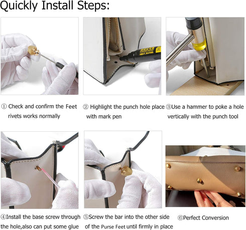 6Pcs Handbag Purse Feet, Round Metal Brass Studs Screw-Back Feet for Purses,Totes...