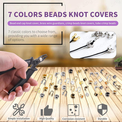 Swpeet 1501Pcs 6 Colors 4 Styles Brass Tube Crimp Beads with Bead Crimping Pliers Kit, Including Brass Tube Crimp Beads & Crimp Beads Knot Covers ...