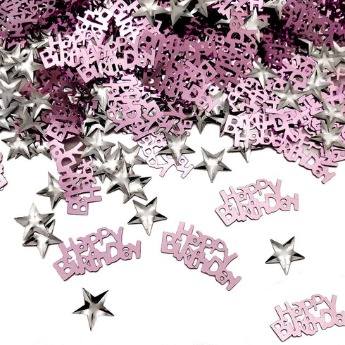 Purple Happy Birthday Confetti 240 Pieces + Silver Star 350 Pieces – Decoration Table Decoration Birthday Table Confetti...