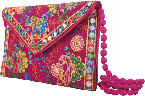 Craft Trade Clutch Bags for Women - Rajasthani Hand Embroidered Mini Crossbody Bag Women's Cluches for Wedding Party Gifts...