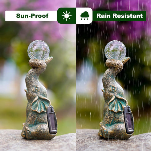Solar Elephant Garden Decor Statues & Sculptures for Outside, Outdoor Figurine Lights for Patio, Yard, Balcony, Unique Housewarming Ornament...