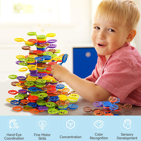 Stack-a-Rainbow-Tree Plastic Stacking Blocks 70 Piece, Balance Game Building Toys for Kids Ages 3-8, Preschool Kindergarten Educational Montessori...