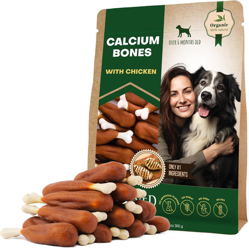 Dog Calcium Bones Wrapped Chicken & Rawhide Free Chew Treats - Pet Healthy Dried Snacks & Grain Free Meat - Bulk Best Chews for Christmas, Trainin...