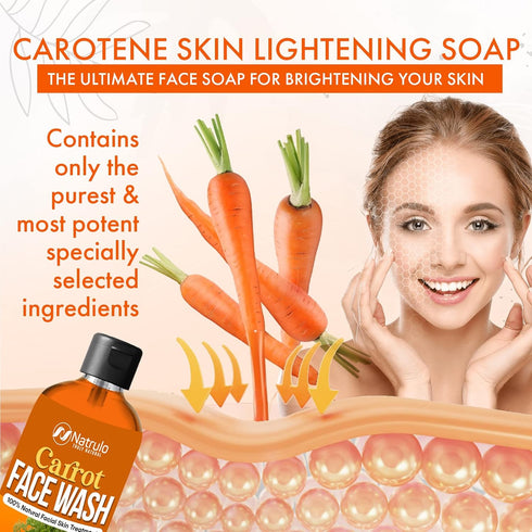 Carrot Face Wash for Skin Brightening – Natural Carrot Soap for Spots on Face, Body, Neck, Underarm – Carotene Reduces Acne, Brightens, & Evens Sk...