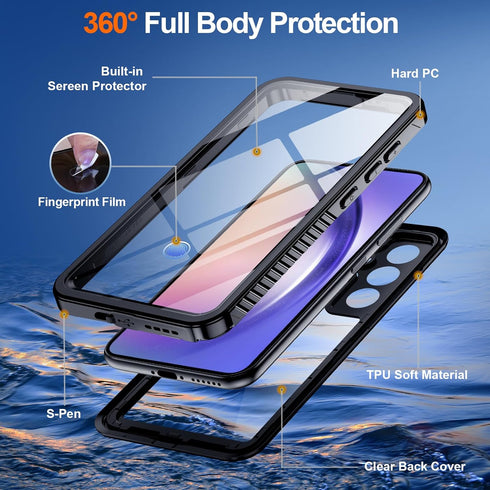 Hualele for Samsung Galaxy A54 5G Case Waterproof, Built in Lens & Screen Protector Rugged Full Body Heavy Duty Protective Military Grade IP68 Und...