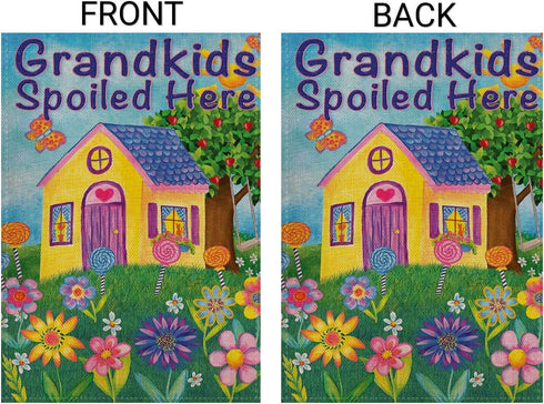 Grandkids Spoiled Here Garden Grandpa Grandma House Flag Burlap Double Sided Yard Outdoor Decoration 12.5 x 18 Inch...