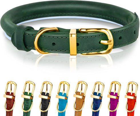 OOPSDOGGY Reflective Rolled Leather Dog Collar for Small Dogs, Adjustable Soft Padded Pet Collar for Small Breed Dogs Puppy (XS, 8"-11", Green)...