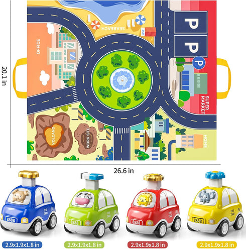 TEMI 4PCS Inertia Animal Car Toys with Play Mat/Storage Bag for Toddlers Toy Age 1-3, Baby Toys 1 2 3 Years Old Boys Birthday Newborn Gifts...