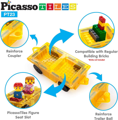 PicassoTiles Magnetic Car Play Set with Action Figures for Kids 3+ - STEM Building Block Vehicle Toy...