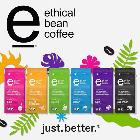 Ethical Bean Fairtrade Organic Coffee, Lush Medium Dark Roast, Ground Coffee Beans- 100% Arabica Coffee (8 oz Bag), 0.5 Pound (Pack of 1)...