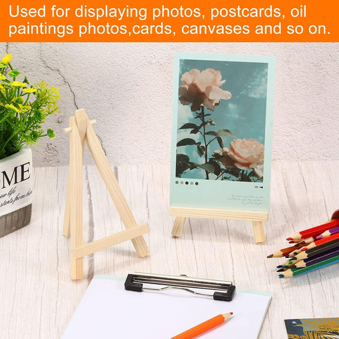 PATIKIL 6.3" Mini Wooden Easel Stand, 6 Pack Table Use Adjustable Triangle Holder for Displaying Photos, Card, Canvases, Wedding, Wood Color...