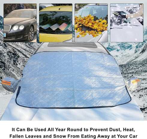 Car Windshield Snow Cover, Magnetic Windshield Snow Cover 4-Layer Protection for Snow, Ice, Frost, Sunlight, Car Windshield Cover with Side Mirror...