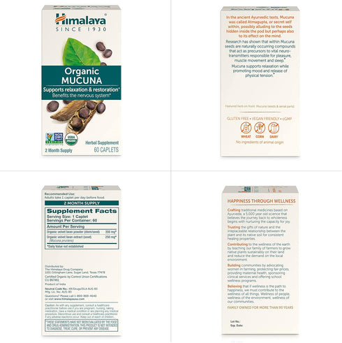 Himalaya Organic Mucuna/Pruriens Herbal Supplement, Supports Relaxation, Tension Relief, Brain Function, Non-GMO, USDA Organic, Vegan, Gluten Free...
