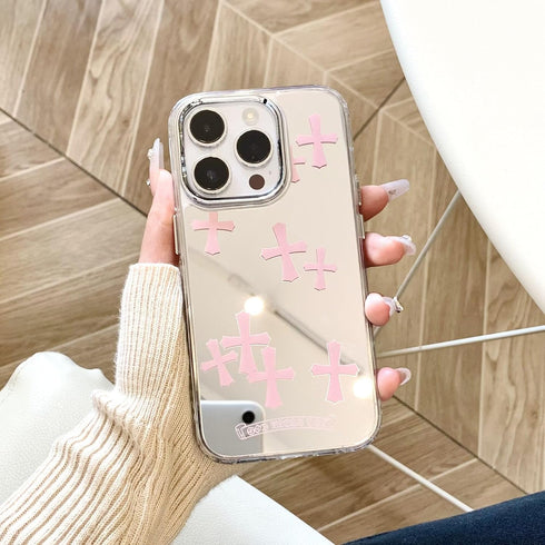 Fits iPhone 15 Pro Max Case Bless Cross Phone Case for iPhone 14 Shockproof Protective Cases Mirror Phone Case (Pink, 13/14)...