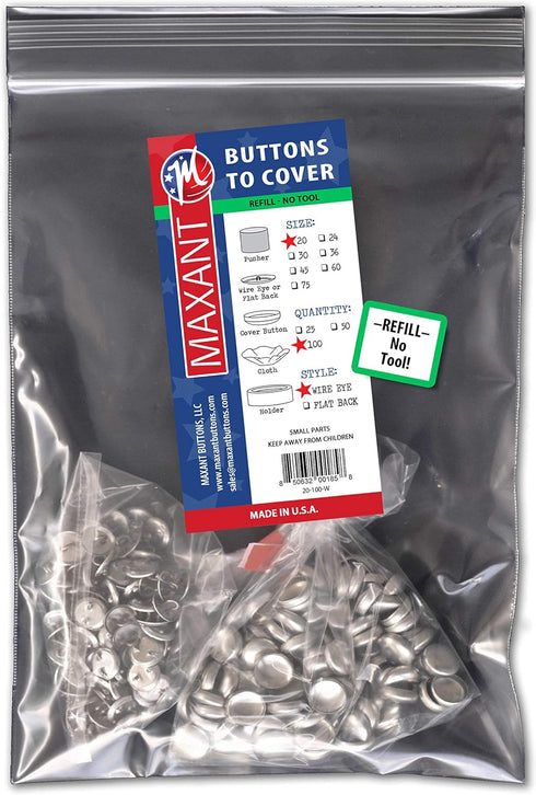 100 Buttons to Cover - Made in USA - Self Cover Buttons with Wire Eyes Size 20...