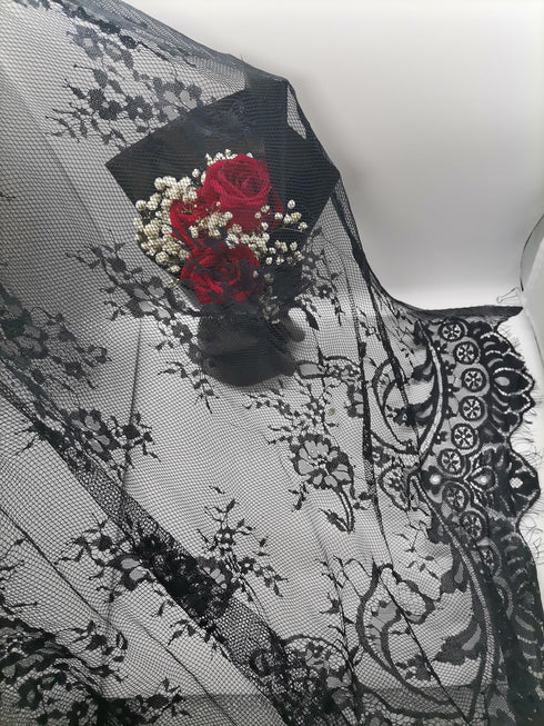 Black Lace Fabric Embroidery by The Yard Black Dress Ribbon Trim Fabric Ribbon Curtain Accessory Sewing Craft 150 X 150 cm...