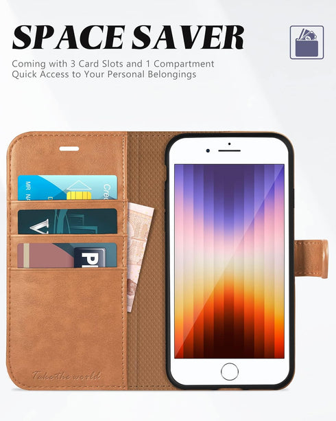 TUCCH Case Wallet for iPhone SE 2022 5G/Phone 7/8/SE 2020, PU Leather Flip Folio with Card Slot Stand Magnetic TPU Shockproof Inner Shell Compatib...