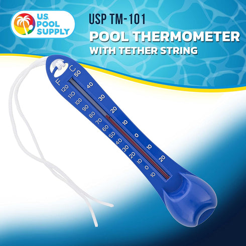 U.S. Pool Supply Pool Thermometer with Tether String, Blue - Measures Water Temperature Up to 120° F (50° C) - Swimming Pools, Spas, Hot Tubs, Pon...
