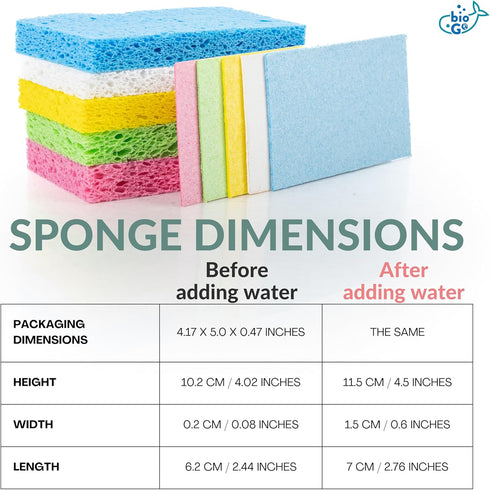 bioGo 10 Pack Compostable Pop-Up Sponges - Expanding, Non-Scratch, Plant-Based Dish Sponges...