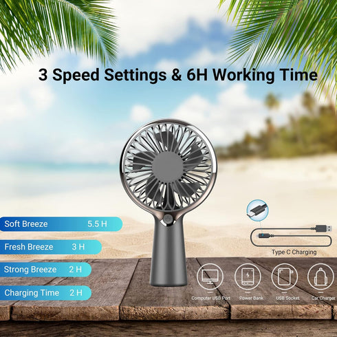 Holiday Mini Handheld Fan, USB Desk Fan Small Personal Portable Hand Fan Table Fan with Rechargeable Battery Operated Cooling Electric Fan 3-6H Wo...